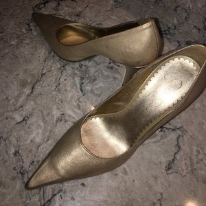 Metallic Gold Jessica Simpson pointed toe pumps